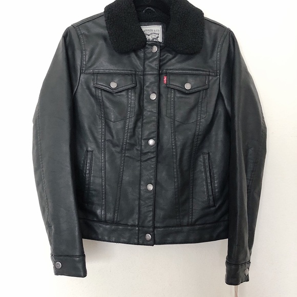 New LEVI’S Faux Leather & Shearling Trucker Jacket - Picture 5 of 8
